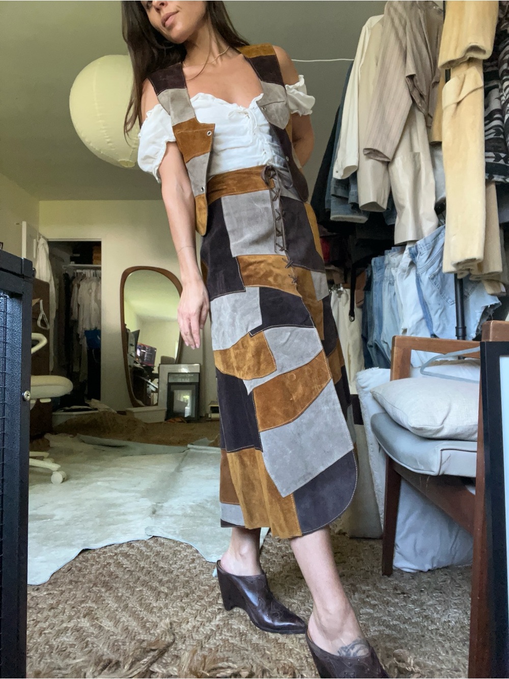 RARE 1970s Mac Douglas Luxury Suede Patchwork 2-Piece Co-ord Set